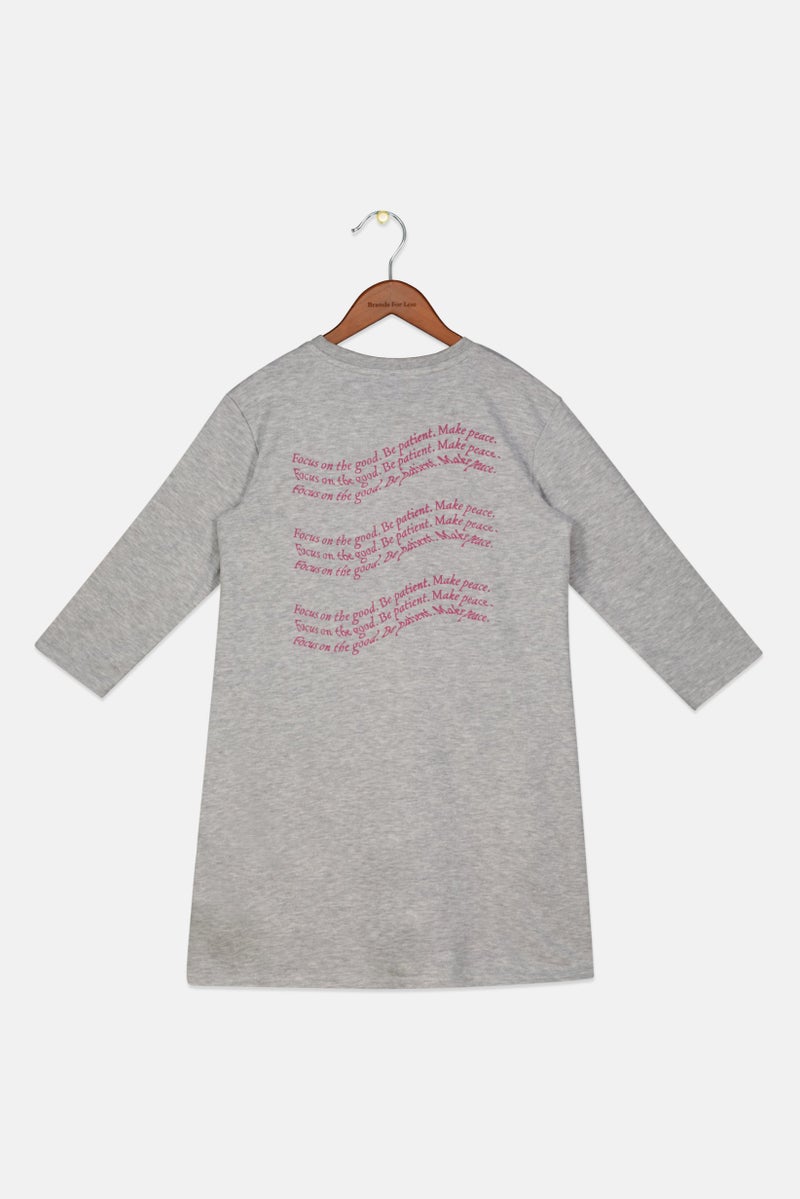 Sinsay Kids Girl Graphic Printed Long Sleeve Dress, Grey  - Image 2