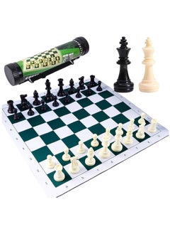 Hihonor Portable Chess & Checkers Set, Regulation Tournament Roll-Up Staunton Chess Set with Plastic Tube Roll, 2 in 1 Travel Board Games for Adults, Folding Roll Up Chess Set Travel Chess Set(42cm)  - Image 1