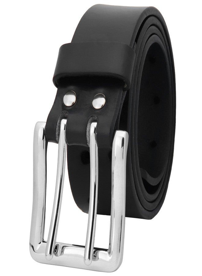 Falari Men's Full Grain Leather Double Prong Belt Double Hole Belt (Black, L (38-40)) - Image 2