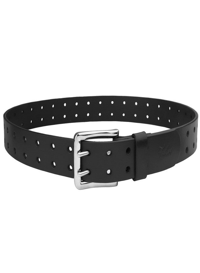 Falari Men's Full Grain Leather Double Prong Belt Double Hole Belt (Black, L (38-40)) - Image 3