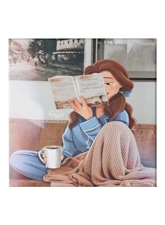 Girl And Coffee Cup Themed Canvas Painting With Frame - Image 1