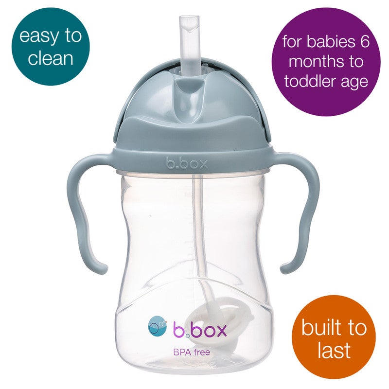 B.Box Leakproof Sippy Cup with Weighted Straw | 240ml (8.1 fl oz) | BPA Free | Easy Grip Handles | For Babies & Toddlers – Ocean - Image 2