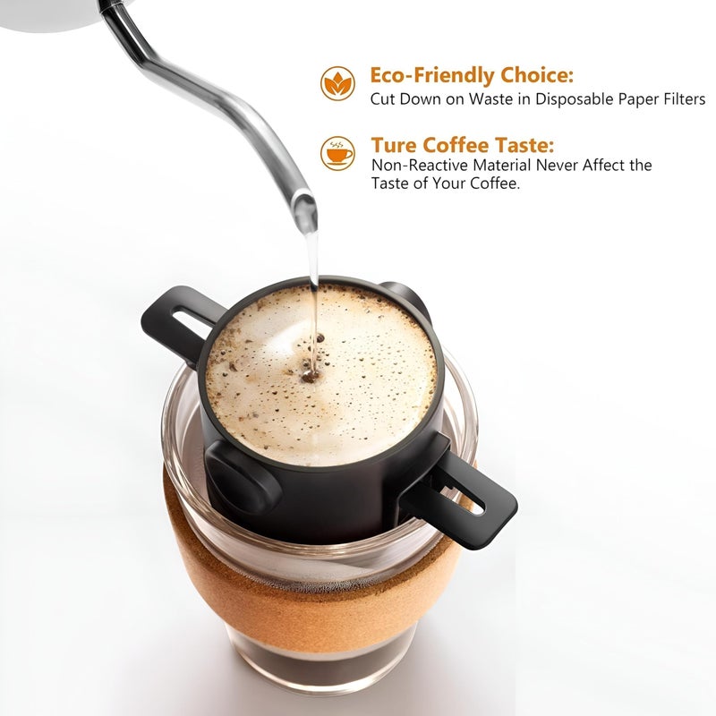 Double Mesh Filter - Collapsible Reusable Stainless Steel Pour Over Coffee Filter Cone Portafilter, Lightweight and Portable Design Ensures Great Taste for Coffee Lovers Travel Camping - Image 4