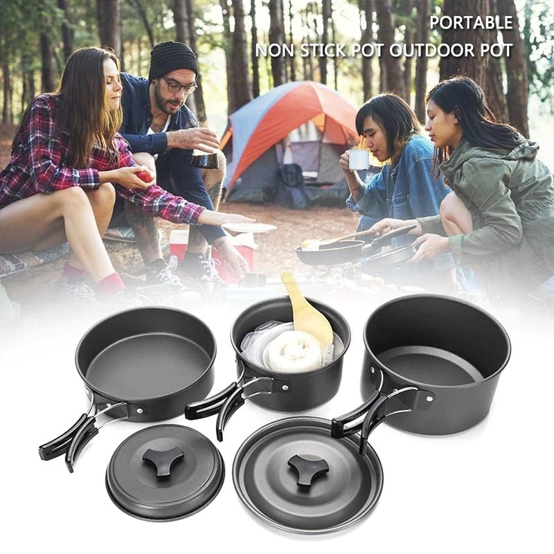 DPCR Portable Camping Cookware Mess Kit with Spoon Set, Lightweight Hiking Cookware Set with Spoon, Nonstick Aluminum Cooking Kit,Outdoor Pot Pan Kettle Mess Kit with Bowls, Spoon (3-4 Person) - Image 4