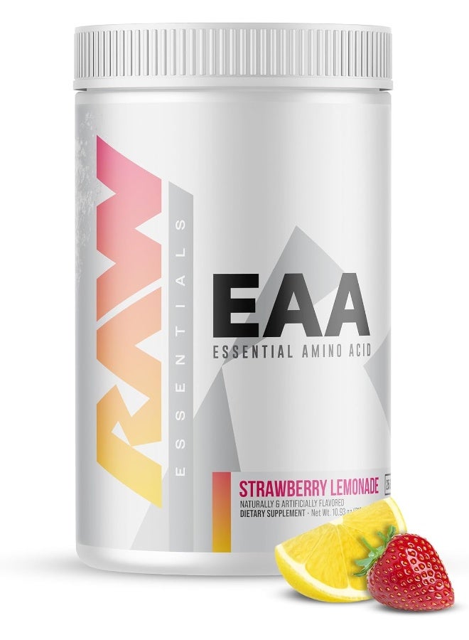 Raw RAW EAA Amino Acids Powder, Strawberry Lemonade (25 Servings) - Pre Workout Amino Energy Powder for Strength, Endurance, Recovery & Lean Muscle Growth - BCAA Amino Acids Supplement for Men & Women  - Image 1