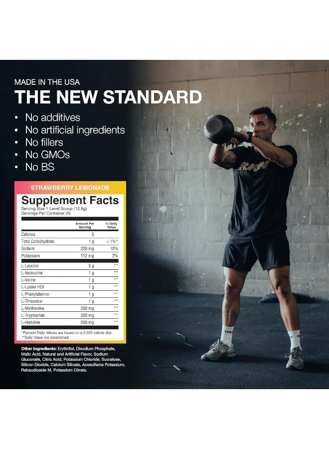 Raw RAW EAA Amino Acids Powder, Strawberry Lemonade (25 Servings) - Pre Workout Amino Energy Powder for Strength, Endurance, Recovery & Lean Muscle Growth - BCAA Amino Acids Supplement for Men & Women  - Image 5