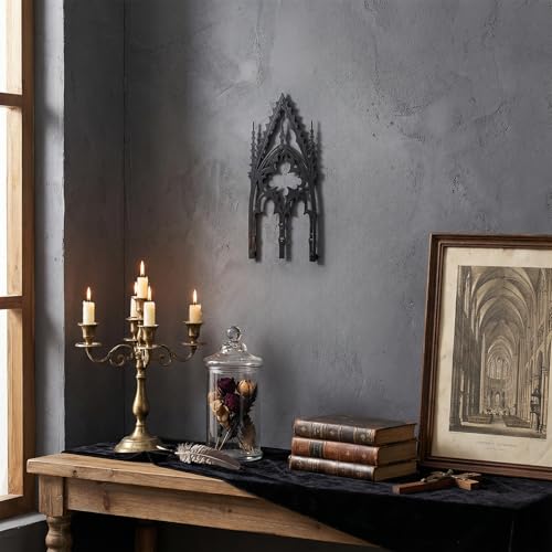 WOPARTY Gothic Cathedral Window Wall Art, Black Metal Decorative Panel, 11.8 x 5.91 Inches, Medieval Home Decor for Bedroom Living Room - Image 2