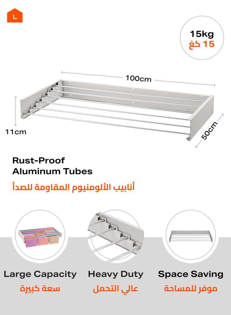 LAWAZIM Step Up Laundry Drying Rack Wall Mounted with Wall Template and Long Screwdriver Bit - White - Space-Saving, Multi-Use Drying Rack  with Easy Installation - Ideal for Clothes and Towels - Image 2