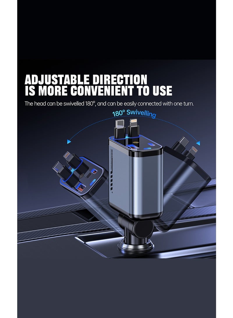 مستر سمارت شاحن سيارة فائق السرعة من Mr.Smart، محول USB عالمي بأربعة منافذ مع كابلات مزدوجة قابلة للسحب، إضاءة محيطة على شكل نجمة، رمادي وأسود، شحن أجهزة متعددة - Image 5