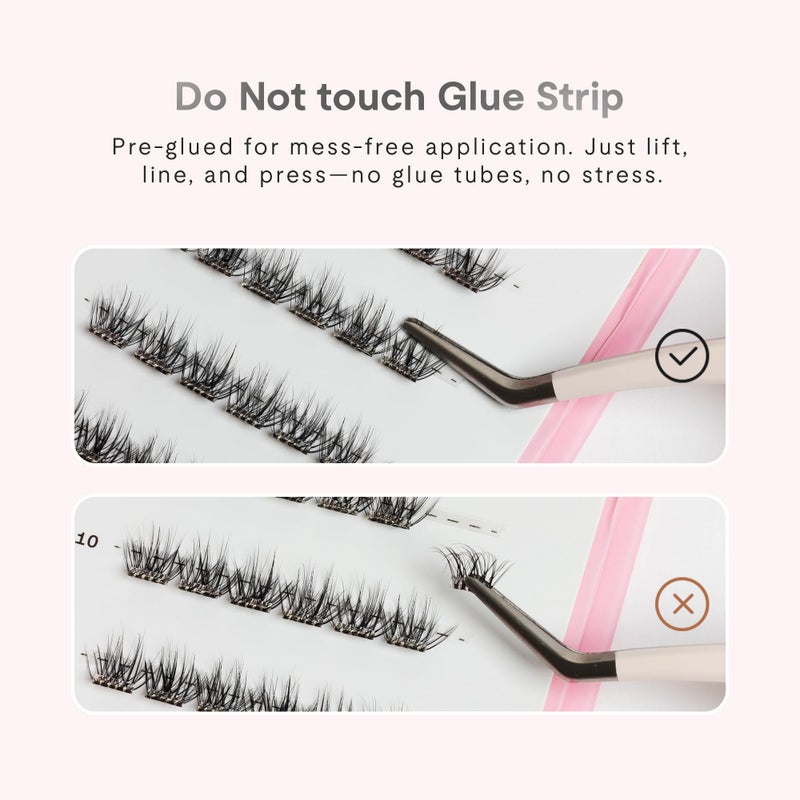 Silly George Single-Size Pop-On Lashes - DIY 1-Step Pre-Glued Faux Eyelash Cluster Kit, Natural Look Extensions, Pack of 24 Individual Clusters, Black - Rosy, 10mm - Image 3