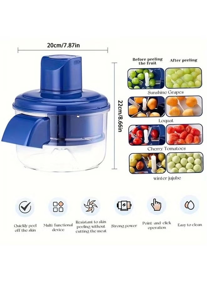 Blue Rechargeable Electric Grape Peeler and Slicer, Automatic Fruit and Vegetable Cutter for Grapes Tomato Garlic Plum, USB Rechargeable Cordless Food Prep Machine, Compact Kitchen Helper for Home and Small Shops - Image 3