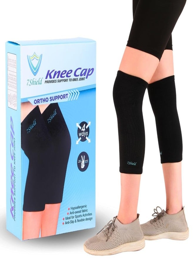 7Shield Knee Cap Gym Brace/Sleeves Pair For pain relief, Knee Compression Support, Exercise, Running, Cycling, Cricket, Knee Cap Guard Knee Support For Men And Women-Black - Image 1