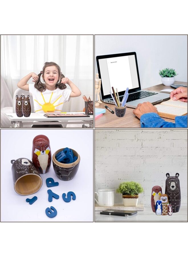 دمى ماتريوشكا روسية متداخلة للأطفال، دمى ماتريوشكا خشبية مصنوعة يدويًا، 5 قطع بنمط حيوانات كرتونية لطيفة، هدية رائعة لأعياد ميلاد البنات والأولاد أو ديكور المنزل - Image 3