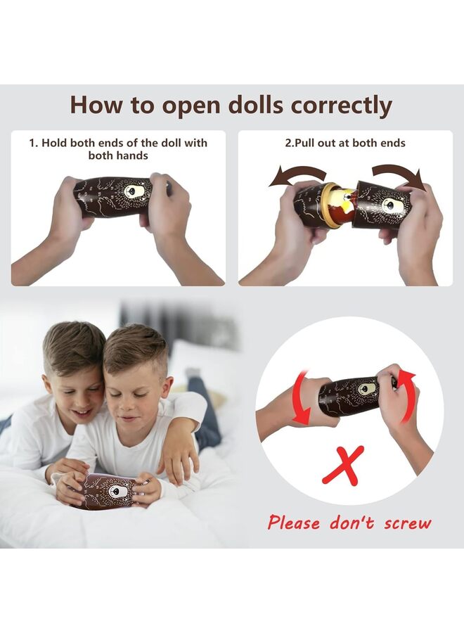 دمى ماتريوشكا روسية متداخلة للأطفال، دمى ماتريوشكا خشبية مصنوعة يدويًا، 5 قطع بنمط حيوانات كرتونية لطيفة، هدية رائعة لأعياد ميلاد البنات والأولاد أو ديكور المنزل - Image 5