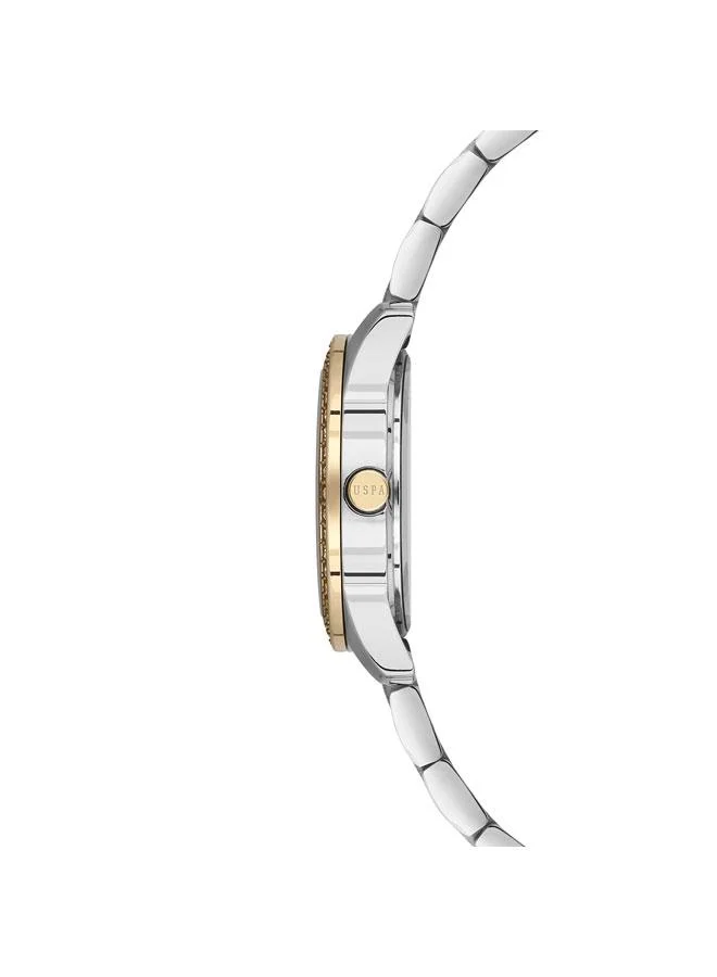 U.S. Polo Assn. Novelties Green Dial Silver Gold Stainless Steel Bracelet Analog Watch for Women 28mm