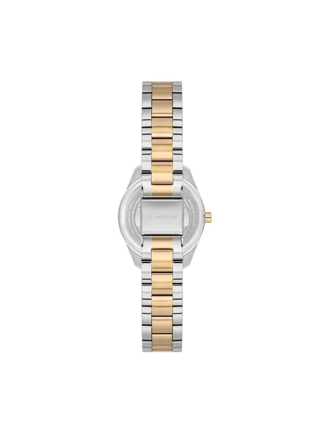 U.S. Polo Assn. Novelties Green Dial Silver Gold Stainless Steel Bracelet Analog Watch for Women 28mm