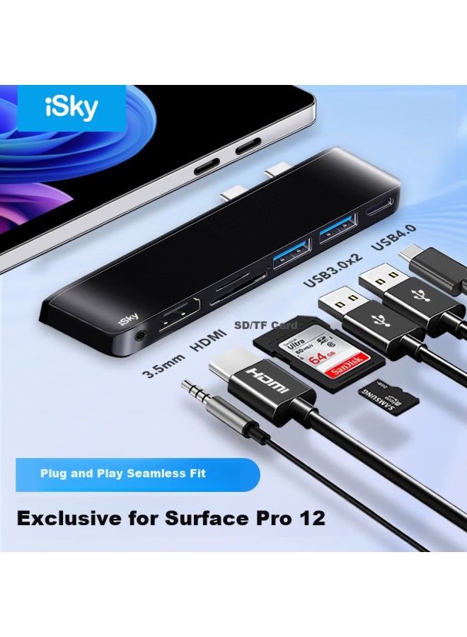 Isky Docking Station For Microsoft Surface Pro 12-inch Type-c Direct Plug Card Hub 4k Hdmi Video Usb Audio Adapter Expansion Dock Black - Image 1