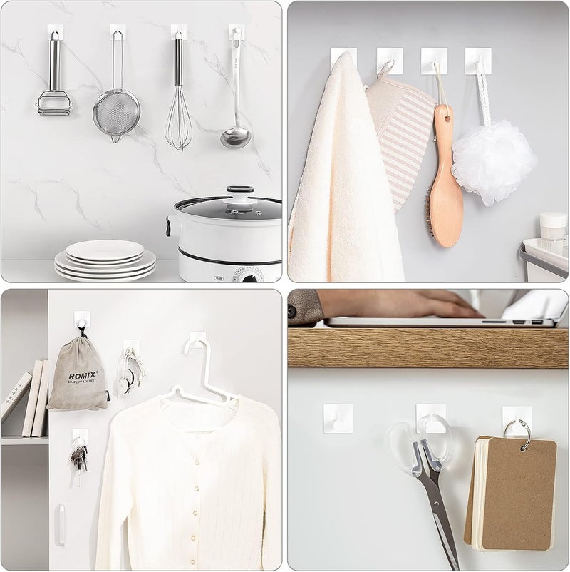 VIS'V Adhesive Towel Hooks, Waterproof Shower Wall Stick on Hooks, 2 Extra Adhesive Strips, White, 4 Pcs - Image 3
