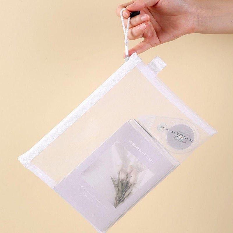 pepplo Minimalist Transparent Mesh Storage Bags, Envelope Bag, Document Bag, Zipper Bag, Bill Organizer, Stationery Bag, School Supplies, Office Supplies, Zipper Test Paper Information Bag (Medium, 4 Pieces) - Image 4