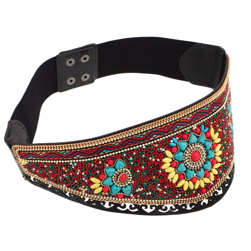 Elastic Waist Belt With With Beads - Bohemian Adjustable Wide Tribal Waist Chain For Women Dancing Dress Dance Festival Outfits - Image 4