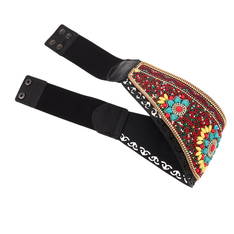 Elastic Waist Belt With With Beads - Bohemian Adjustable Wide Tribal Waist Chain For Women Dancing Dress Dance Festival Outfits - Image 1