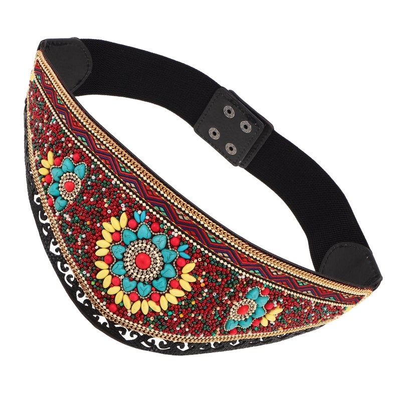 Elastic Waist Belt With With Beads - Bohemian Adjustable Wide Tribal Waist Chain For Women Dancing Dress Dance Festival Outfits - Image 3