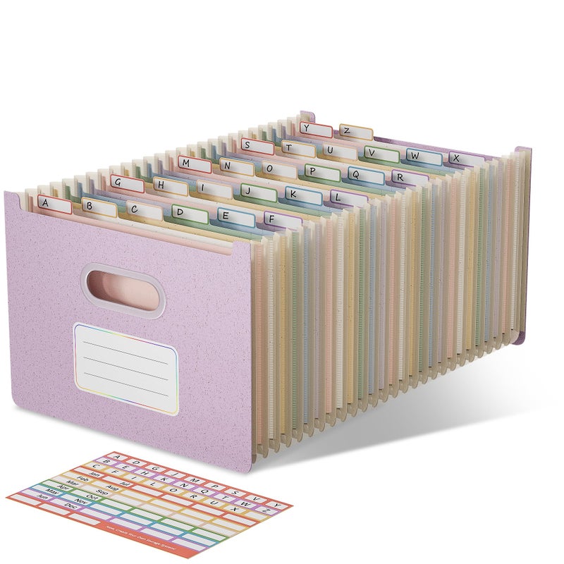 EcoStash Accordian File Organizer, 26 Pockets Wheat Straw Expanding File Folders, Upright&Open Top, A-Z Bill Receipt Organizer, 100% BPA Free, Return to Nature, Healthy Living, Letter/A4 Size-Lavender Purple - Image 1