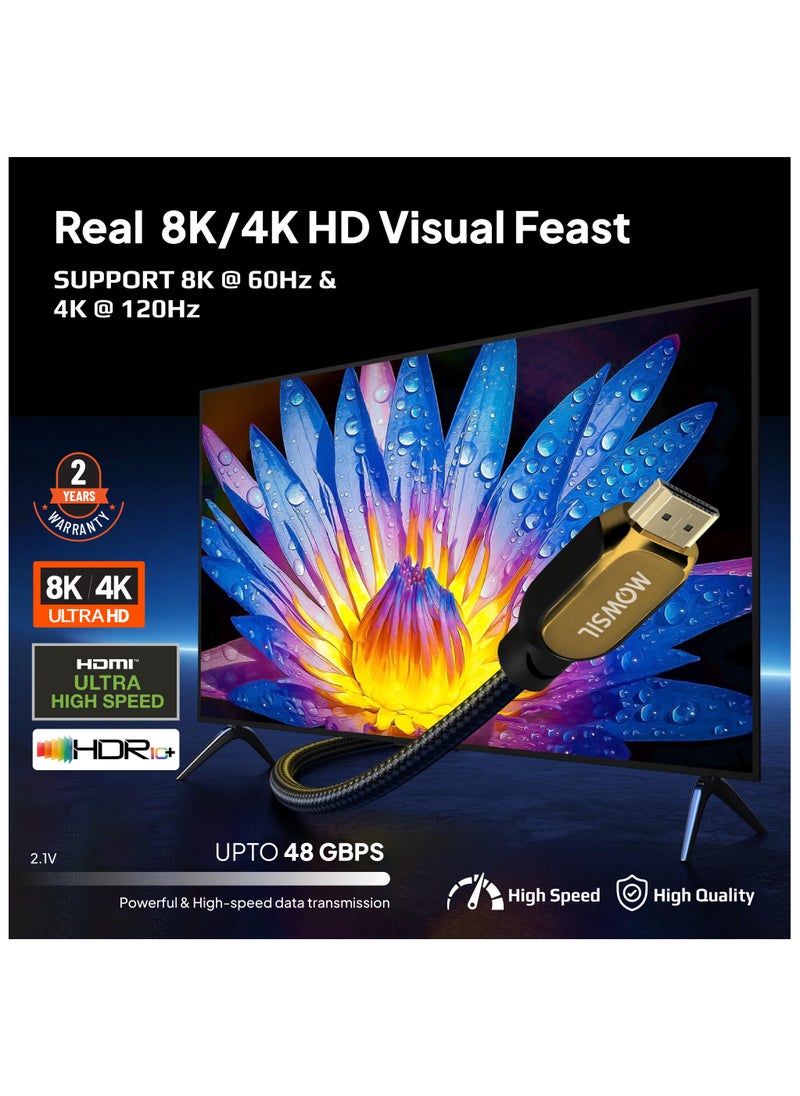 MOWSIL 8K HDMI Cable 2.1 5Mtr, 8K@60Hz HDMI 2.1 48Gbps High-Speed HDMI to HDMI Video Ultra HD 3D 8K HDMI Braided Compatible with MacBook Pro TV Switch Xbox PS5 Laptop  - Image 2