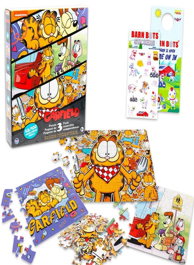 Garfield Jigsaw Puzzle Set - 3 Pack Bundle with Two 48 Pc Puzzles, One 100 Pc Puzzle Plus Stickers and More for Kids, Adults | Garfield Toys for Boys, Girls - Image 1
