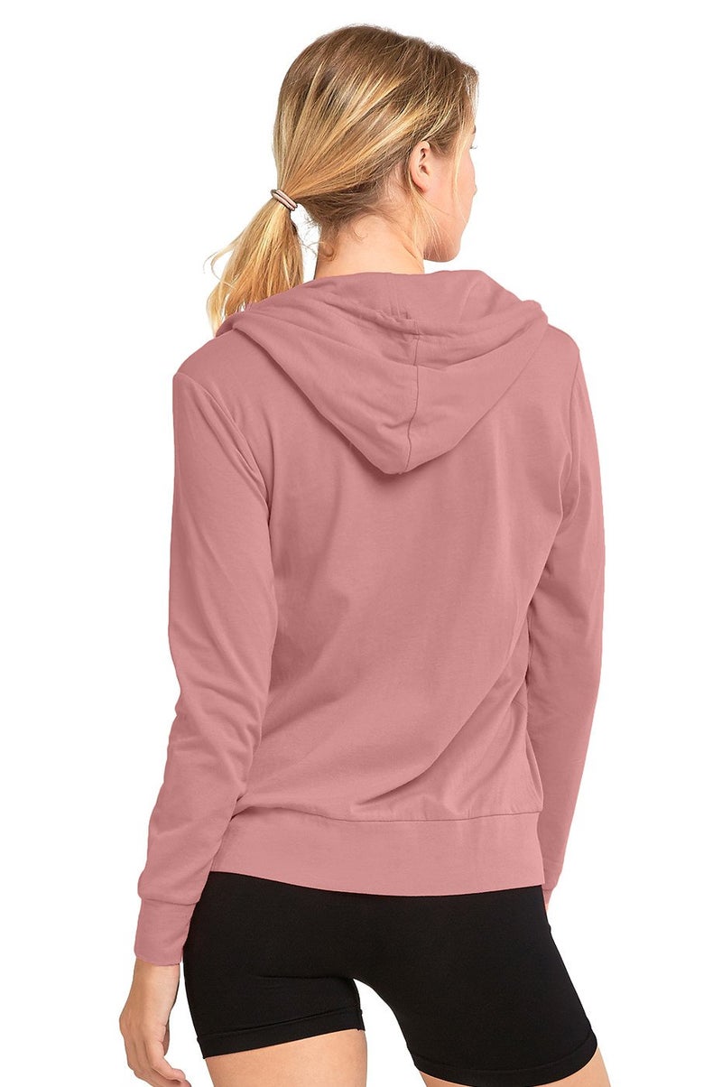 Sofra Women's Thin Cotton Zip Up Hoodie Jacket, Mauve Rose, Medium - Image 2