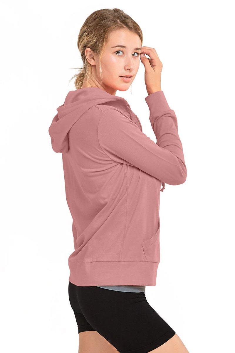 Sofra Women's Thin Cotton Zip Up Hoodie Jacket, Mauve Rose, Medium - Image 3