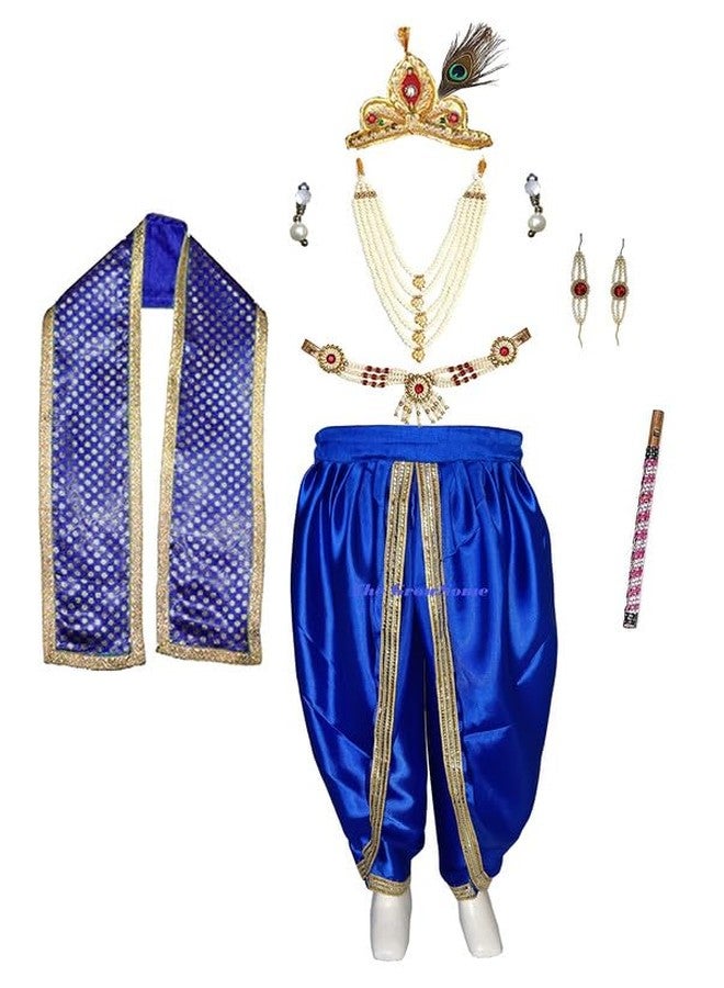The GrowSome Satin Shri Krishna Costume Dress For Baby Boy & Girl| Krishna Dress For Baby Boy Kids| Little Kanha Janmashtami Poushak For Kids| Govinda Dress Kid (1-2 Years, Blue) - Image 1