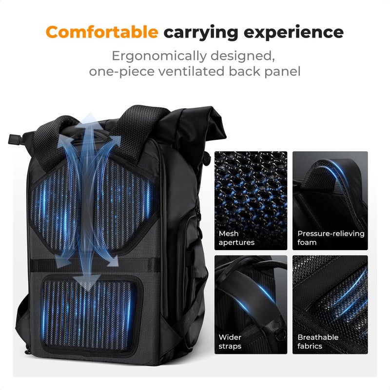 K&F CONCEPT Camera Backpack, Camera Bag with 15.6 Inch Laptop Compartment, Roll Top&Front Pocket Expandable Camera Backpack with Side Access for Photographers - Image 3