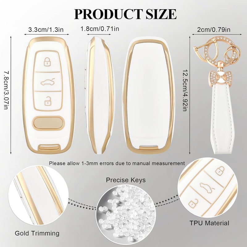 OFFCURVE Car Key Cover for Audi 3 Buttons Key Fob Case with Keychain - White Gold - Image 3