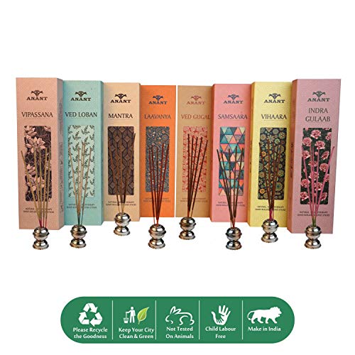 Anant Aromatherapy Hand-Rolled Samsaara | Vipassana | Ved Gugal | Vihaara | Ved Loban | Lavaanya | Indra Gulab | Mantra Incense Sticks/Agarbatti (40 Sticks Box) Pack of 8 - Image 5