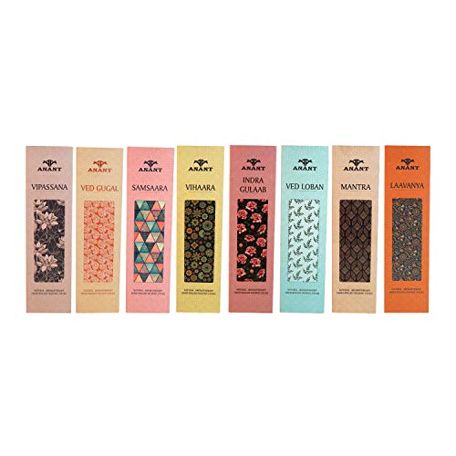 Anant Aromatherapy Hand-Rolled Samsaara | Vipassana | Ved Gugal | Vihaara | Ved Loban | Lavaanya | Indra Gulab | Mantra Incense Sticks/Agarbatti (40 Sticks Box) Pack of 8 - Image 1