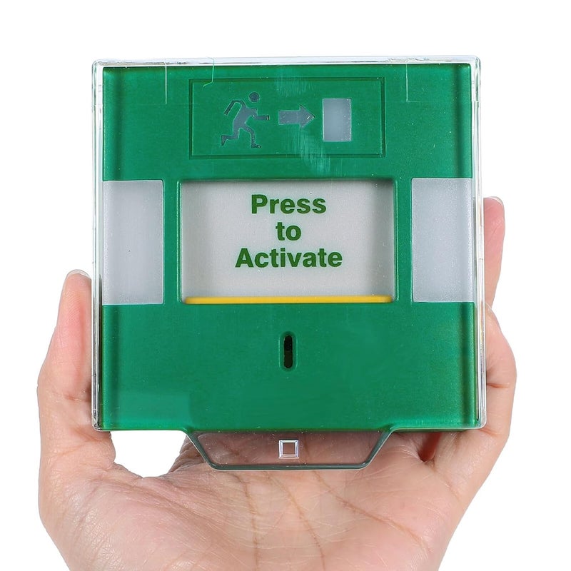 Manual Reset Emergency Alarm Stop Switch with Protective Lid, Green Plastic Reset Button with Indicator Light for Industrial Safety Control - Image 1