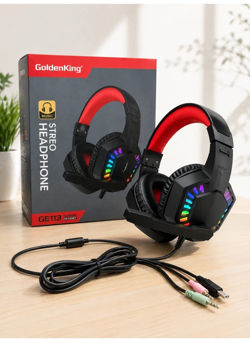 Golden King GoldenKing GE113 Wired Gaming Headset with RGB Lighting – Gaming Headphones with Built-in Microphone for PC & Laptop - Image 1