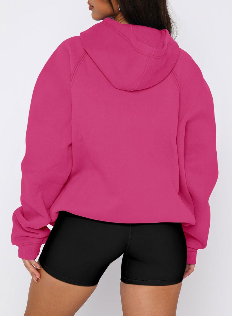 onlypuff Hoodies for Women Pullover Long Sleeve Sweatshirts Kangaroo Pockets Rose Pink M - Image 3