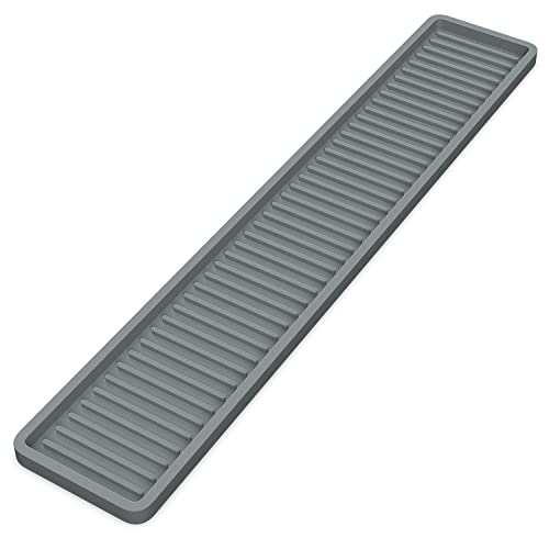Z ZAPPOWARE ZAPPOWARE Kitchen Sink Narrow Silicone Holder Tray 17.7"x3.1", Vanity & Bathroom Organizer, Gray - Image 1