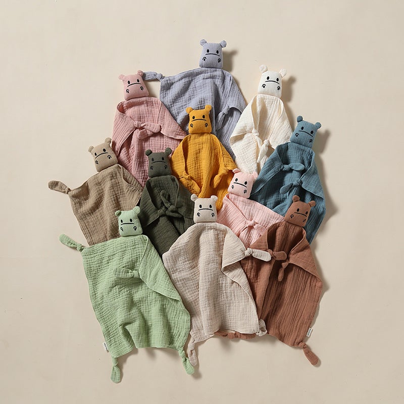 Baby Comfort Towel, Pure Cotton Gauze, Cute And Easy To Grip, Soothes Babies, Newborn Sleep Aid, Sleep-Inducing Hippo Plush Toy - Image 3