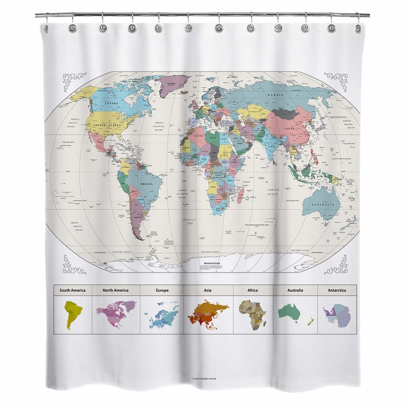 New Extra Long Map of The World with Detailed Major Cities PVC Free NonToxic and Odorless Water Repellent Fabric Shower Curtain Large Home Decor Wall Map