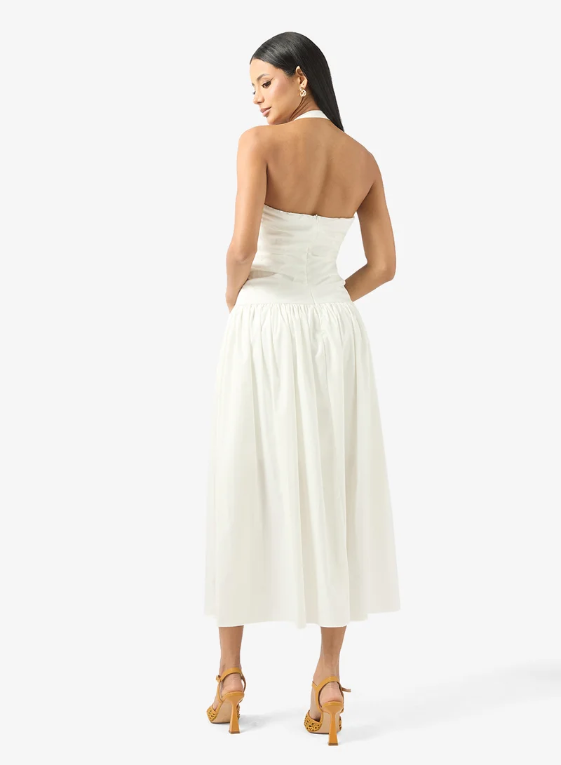 ELLA Ruched Bodice Halter Neck Dress