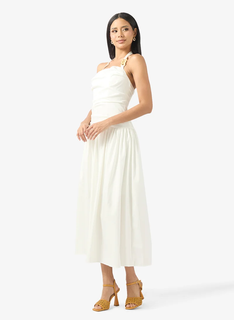 ELLA Ruched Bodice Halter Neck Dress