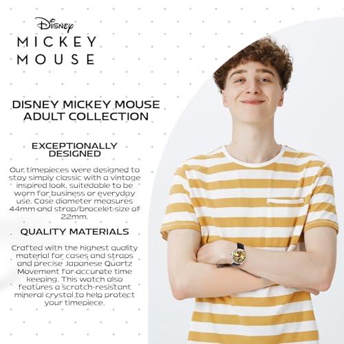 Disney Mickey Moving Hands Watch - Vintage Mickey Mouse Watch for Men - 90s Mouse Watches - Classic Men’s Toys - Timeless Design - Silver Case - Leather Strap - Image 5