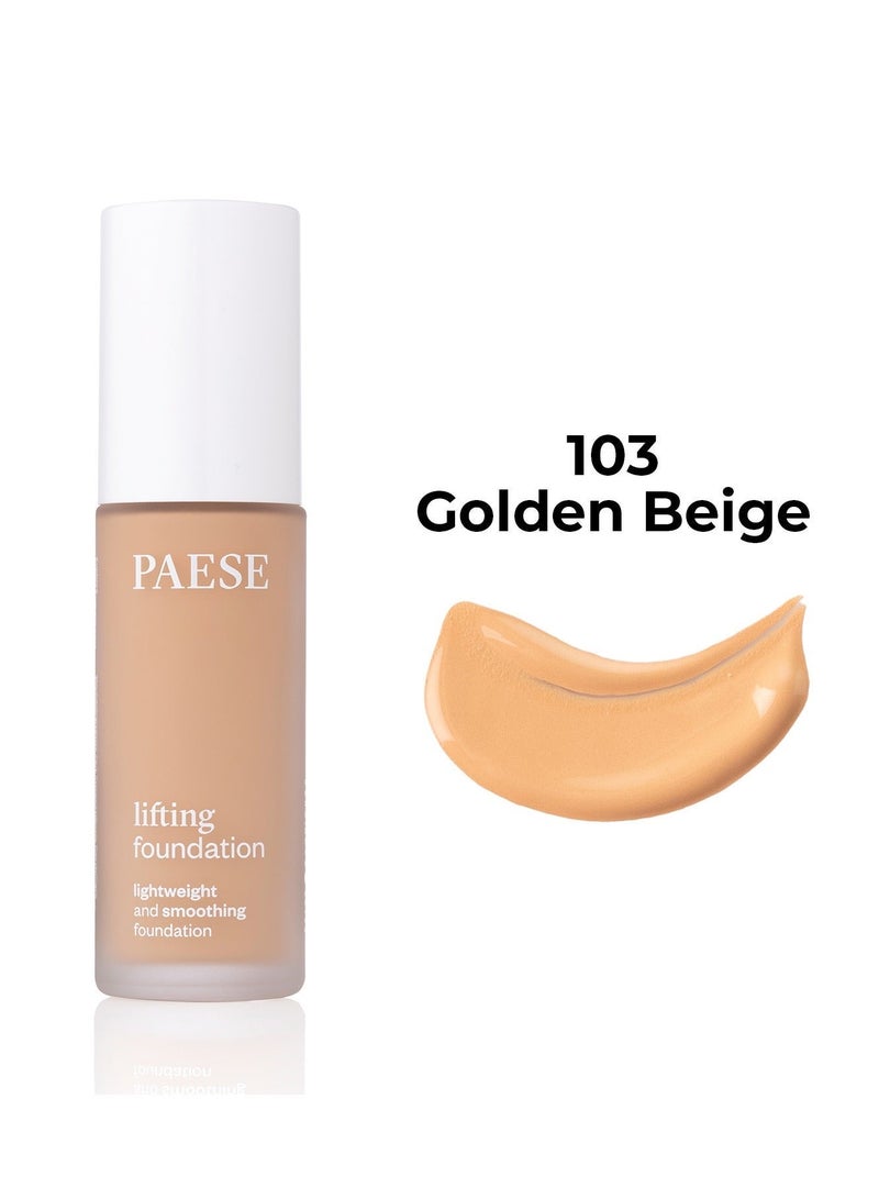 Paese Liquid Lifting Smoothing Foundation Medium Coverage Matte Finish, Anti-Aging Lifting Effect, Lightweight Long-Lasting Formula 103 Golden Beige 30 ml - Image 1