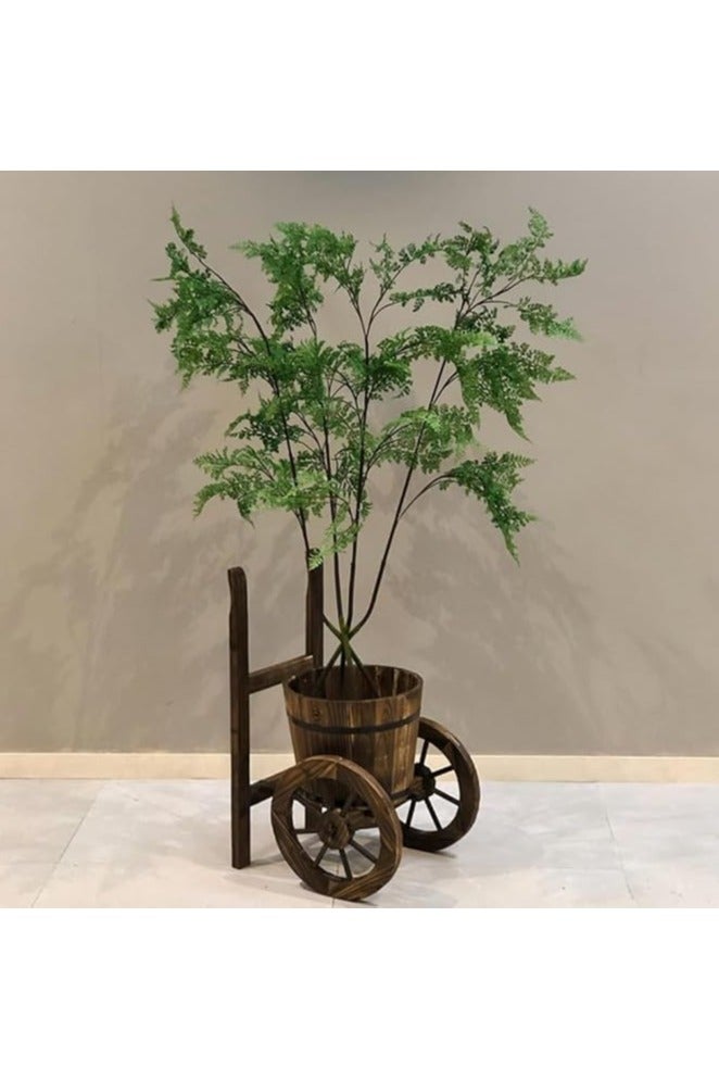 LINGWEI Wooden Flower Pot Rustic Elegance Premium Wood Antique Trolly Planter with Wheels and Optimal Drainage - Image 3