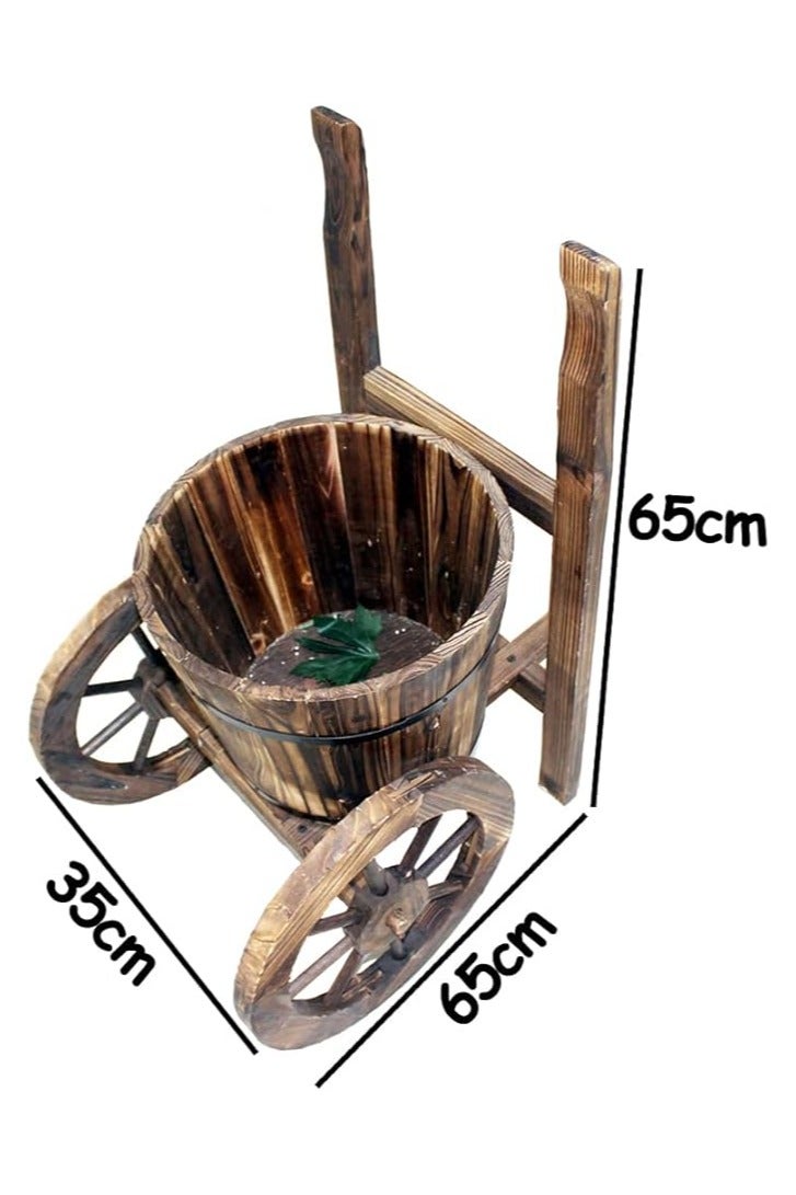 LINGWEI Wooden Flower Pot Rustic Elegance Premium Wood Antique Trolly Planter with Wheels and Optimal Drainage - Image 4