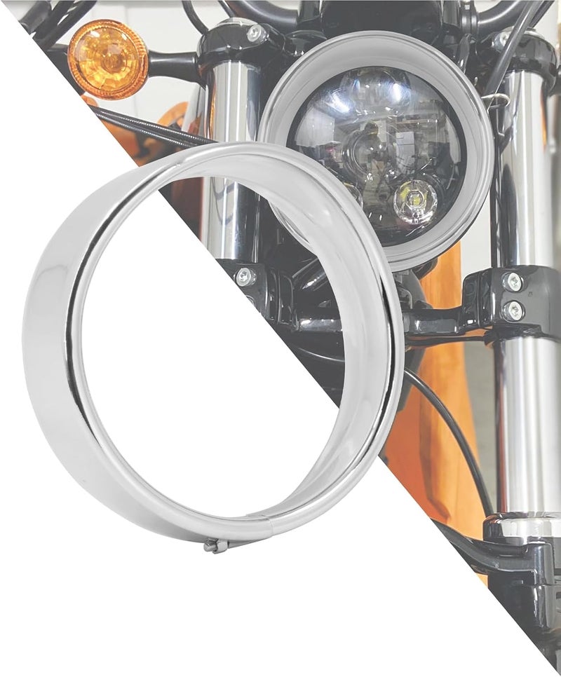 HDBUBALUS 5.75 Inch Visor Headlight Trim Ring 5 3/4" Head Lamp Decorative Ring Fit for Harley Sportster 883 1200 Forty Eight Dyna Softail Chrome 1 Pc - Image 1