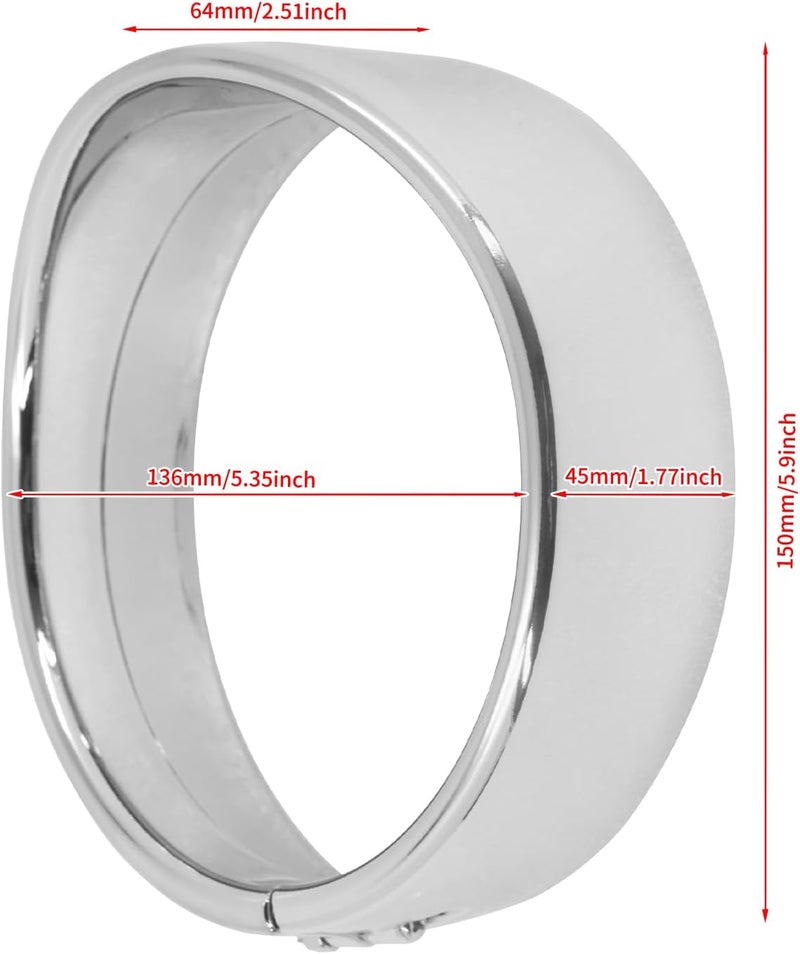 HDBUBALUS 5.75 Inch Visor Headlight Trim Ring 5 3/4" Head Lamp Decorative Ring Fit for Harley Sportster 883 1200 Forty Eight Dyna Softail Chrome 1 Pc - Image 4